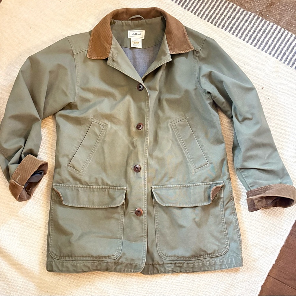 L.L. Bean Women's Olive Utility Jacket with Brown Trim